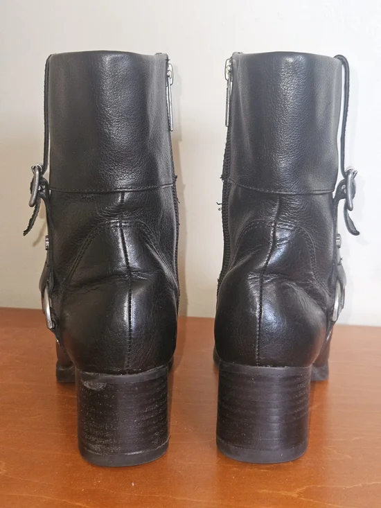 Harley-Davidson Black Leather Mid-Calf Buckle Heeled Boots - Picture 5 of 15